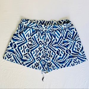 Mossimo silky blue & white tribal print shorts